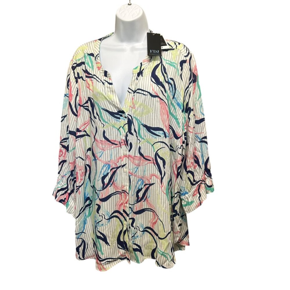 FDJ French Dressing Jeans Abstract Print Blouse NWT Size XXL